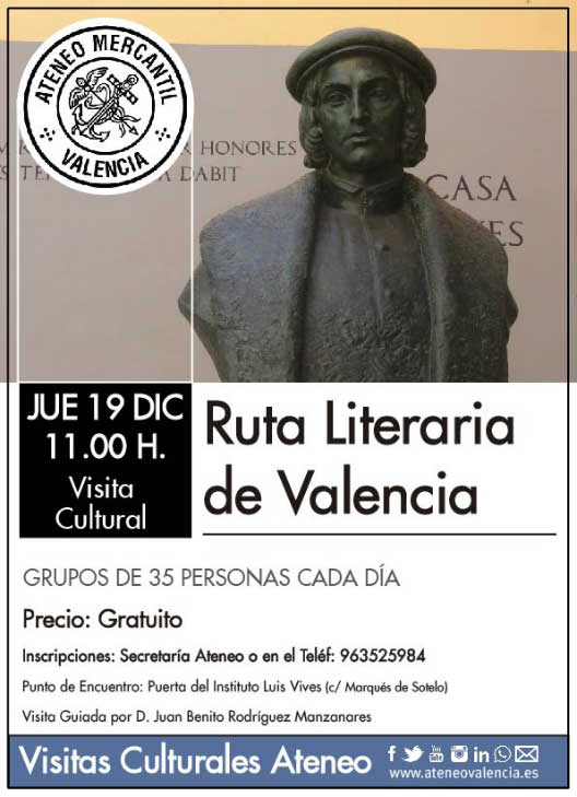 Cartel anunciador de la Ruta Literaria a la ciudad de Valencia.